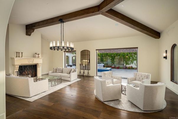 Fireplace, Interior, Living room, Pendant Lights, Wooden Beams, Wood Texture Flooring