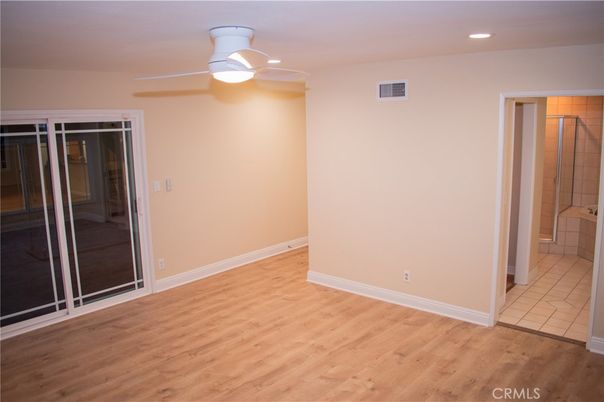 Bathroom, Empty room, Interior, Recessed Lighting, Wood Texture Flooring