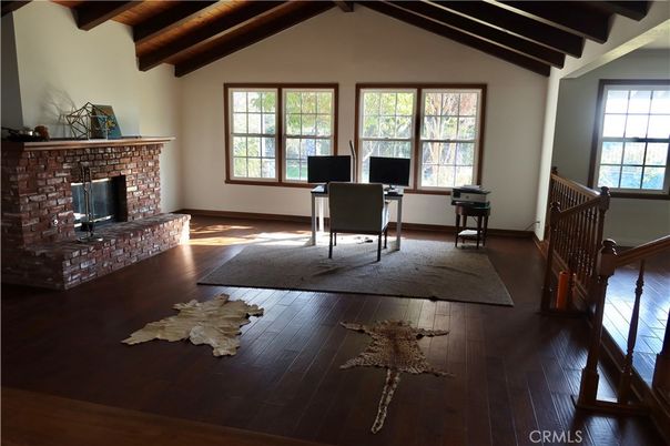 Fireplace, Home Office, Interior, Wooden Beams, Wooden Ceilings, Wood Texture Flooring