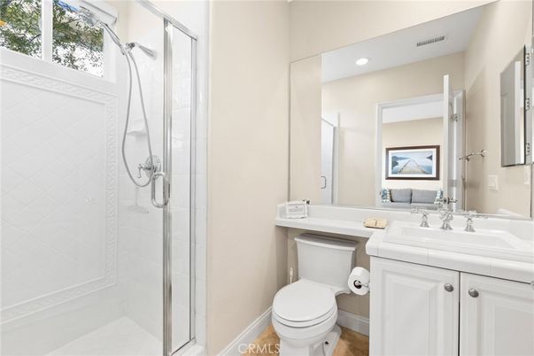 Bathroom, Glass Shower, Interior, Recessed Lighting, Tile Countertops