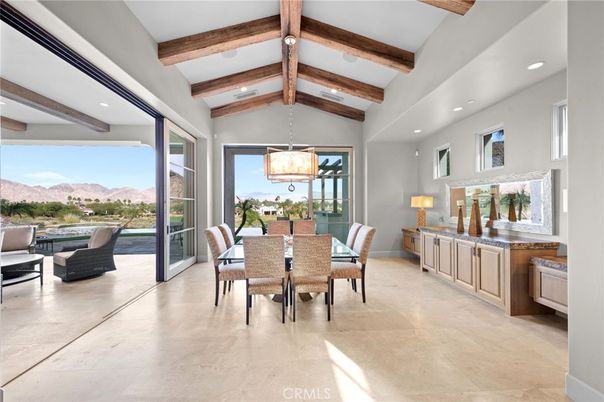 Dining room, Interior, Pendant Lights, Recessed Lighting, Wooden Beams