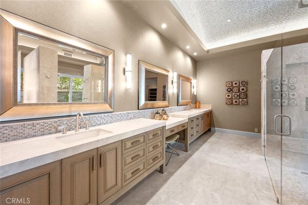 Bathroom, Dual Sink Vanities, Glass Shower, Interior, Recessed Lighting