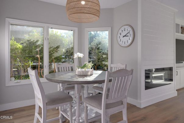Dining room, Interior, Pendant Lights, Wood Texture Flooring