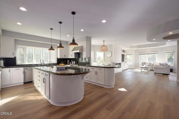 Interior, Kitchen, Living room, Pendant Lights, Recessed Lighting, Stainless Steel Appliances, Wood Texture Flooring