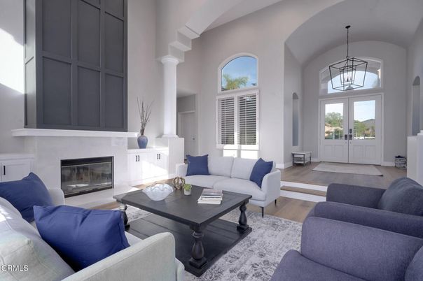 Fireplace, Interior, Living room, Pendant Lights, Wood Texture Flooring