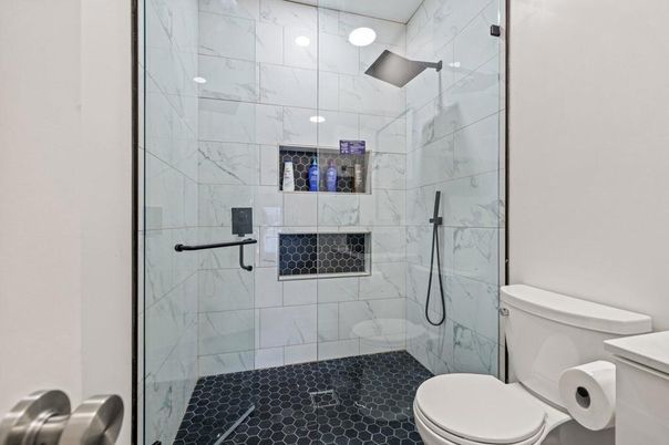 Bathroom, Glass Shower, Interior, Marble Walls