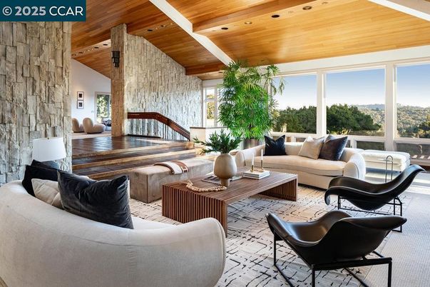 Interior, Living room, Recessed Lighting, Stone Walls, Wooden Ceilings