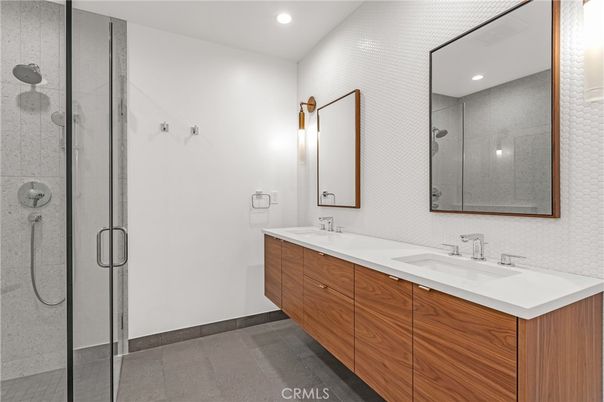 Bathroom, Dual Sink Vanities, Glass Shower, Interior, Recessed Lighting