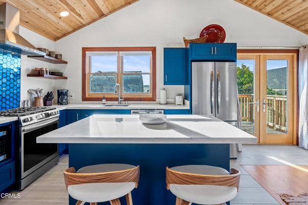 Interior, Kitchen, Recessed Lighting, Stainless Steel Appliances, Wooden Ceilings, Wood Texture Flooring