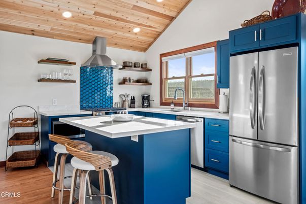 Interior, Kitchen, Recessed Lighting, Stainless Steel Appliances, Wooden Ceilings, Wood Texture Flooring