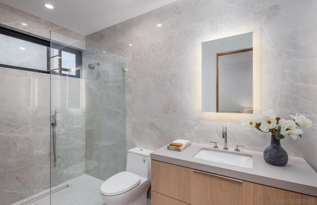 Bathroom, Glass Shower, Interior, Recessed Lighting