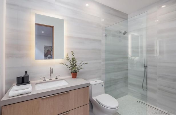 Bathroom, Glass Shower, Interior, Recessed Lighting