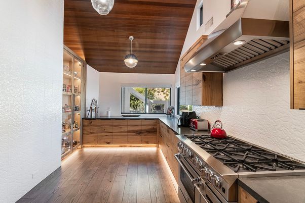 Interior, Kitchen, Pendant Lights, Wooden Ceilings, Wood Texture Flooring