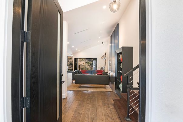 Interior, Living room, Pendant Lights, Recessed Lighting, Wood Texture Flooring