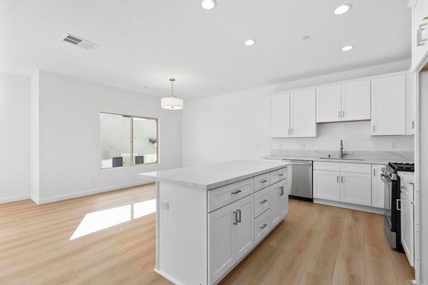 Interior, Kitchen, Recessed Lighting, Wood Texture Flooring