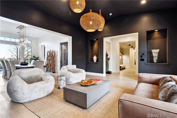 Dining room, Interior, Living room, Pendant Lights, Recessed Lighting, Wood Texture Flooring