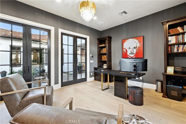 Chandelier, Home Office, Interior, Wood Texture Flooring
