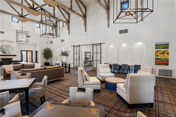 Dining room, Fireplace, Interior, Living room, Pendant Lights, Wooden Beams