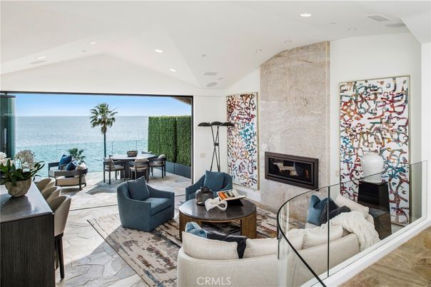 Dining room, Fireplace, Interior, Living room, Recessed Lighting, Water