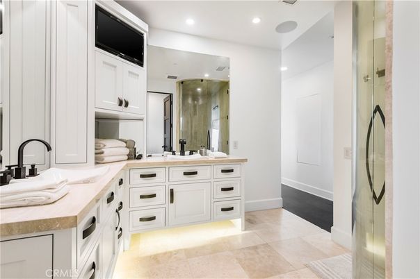 Bathroom, Dual Sink Vanities, Glass Shower, Interior, Recessed Lighting