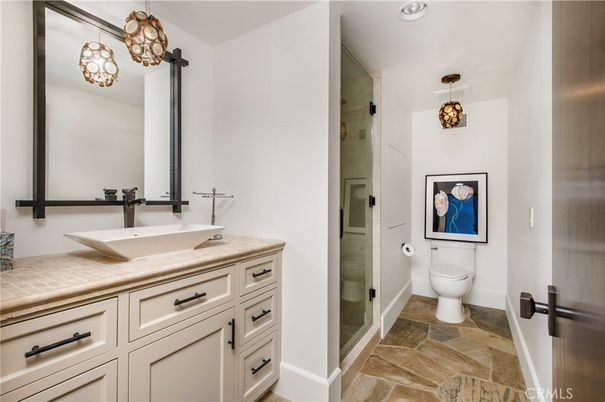 Bathroom, Glass Shower, Interior, Recessed Lighting, Tile Countertops