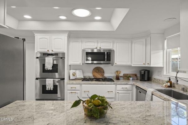 Interior, Kitchen, Marble, Recessed Lighting, Stainless Steel Appliances