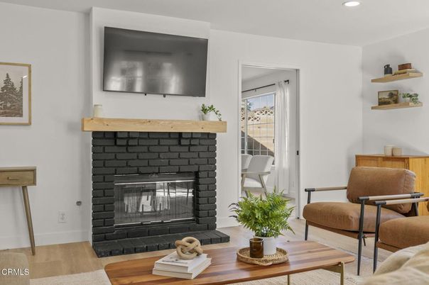 Fireplace, Interior, Recessed Lighting, Wood Texture Flooring