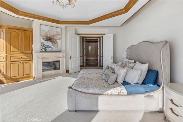 Bedroom, Chandelier, Fireplace, Interior