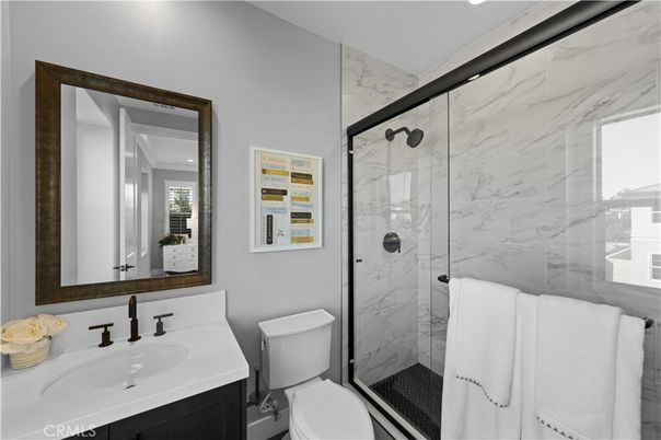 Bathroom, Glass Shower, Interior, Marble Walls, Recessed Lighting