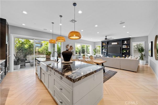 Dining room, Interior, Kitchen, Living room, Pendant Lights, Recessed Lighting, Wood Texture Flooring