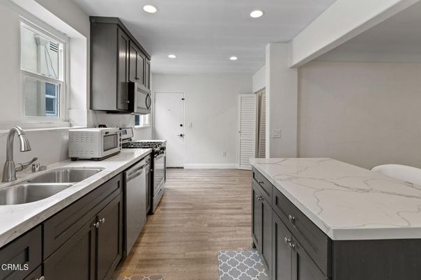 Interior, Kitchen, Recessed Lighting, Wood Texture Flooring
