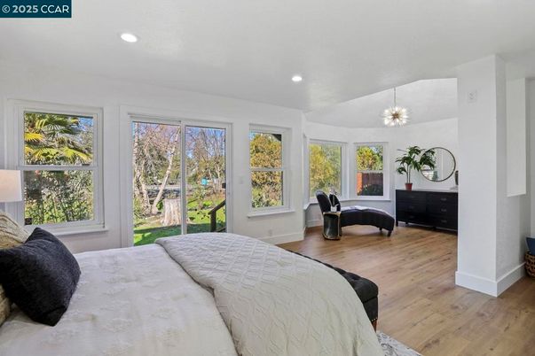 Bedroom, Interior, Pendant Lights, Recessed Lighting, Wood Texture Flooring