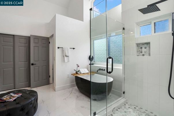 Bathroom, Free Standing Baths, Glass Shower, Interior, Marble