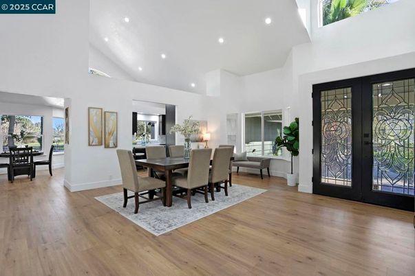 Dining room, Interior, Recessed Lighting, Wood Texture Flooring