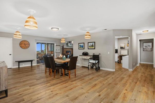 Dining room, Fireplace, Interior, Wood Texture Flooring