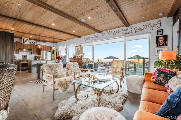 Interior, Kitchen, Living room, Pendant Lights, Recessed Lighting, Stainless Steel Appliances, Wooden Beams, Wooden Ceilings