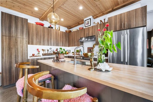 Interior, Kitchen, Pendant Lights, Recessed Lighting, Stainless Steel Appliances, Wooden Ceilings