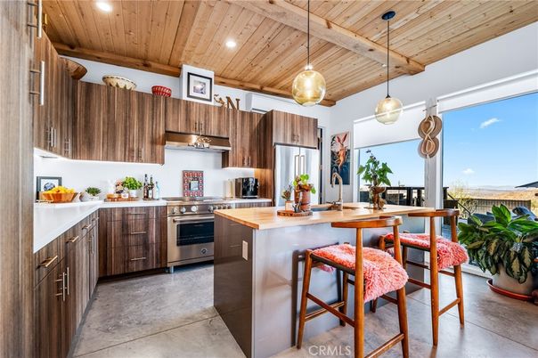 Interior, Kitchen, Pendant Lights, Recessed Lighting, Stainless Steel Appliances, Wooden Ceilings
