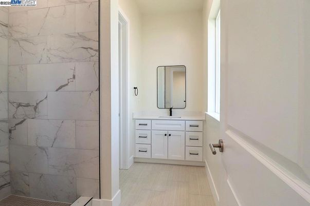 Bathroom, Interior, Marble Walls, Wood Texture Flooring