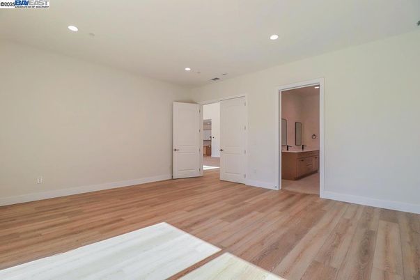 Bathroom, Empty room, Interior, Recessed Lighting, Wood Texture Flooring