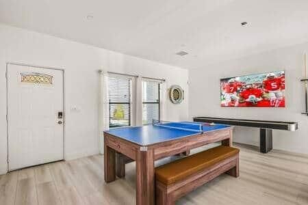Billiard Table, Game Room, Interior, Recessed Lighting, Wood Texture Flooring