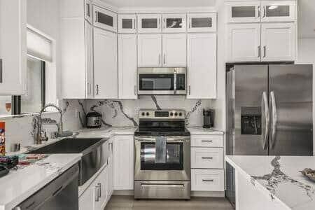 Interior, Kitchen, Stainless Steel Appliances, Wood Texture Flooring