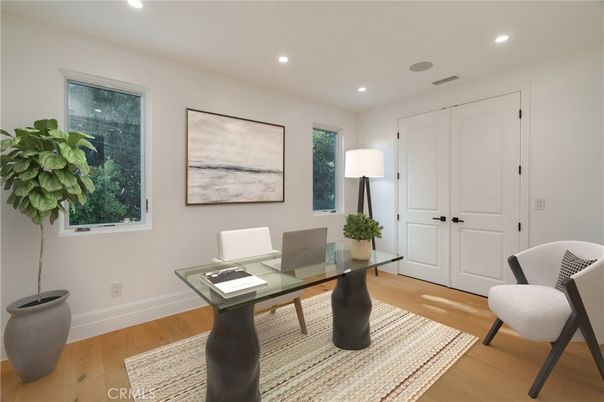 Home Office, Interior, Recessed Lighting, Wood Texture Flooring