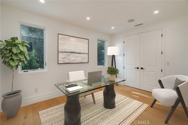 Home Office, Interior, Recessed Lighting, Wood Texture Flooring