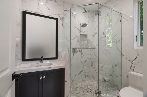 Bathroom, Glass Shower, Interior, Marble Walls