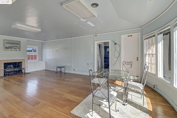 Dining room, Fireplace, Interior, Wood Texture Flooring