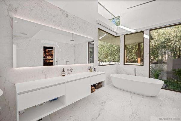 Bathroom, Dual Sink Vanities, Free Standing Baths, Interior, Marble, Marble Walls
