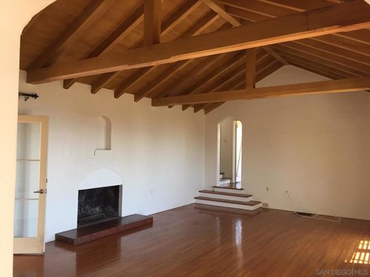 Empty room, Fireplace, Interior, Wooden Beams, Wooden Ceilings, Wood Texture Flooring