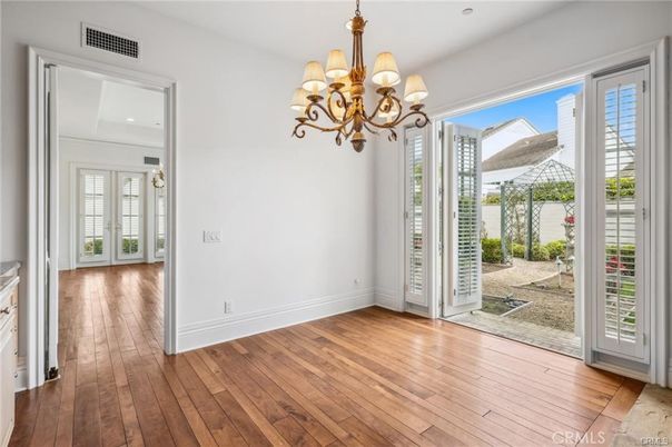 Chandelier, Empty room, Interior, Recessed Lighting, Wood Texture Flooring