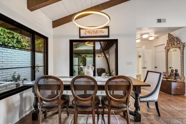 Dining room, Interior, Pendant Lights, Wooden Beams